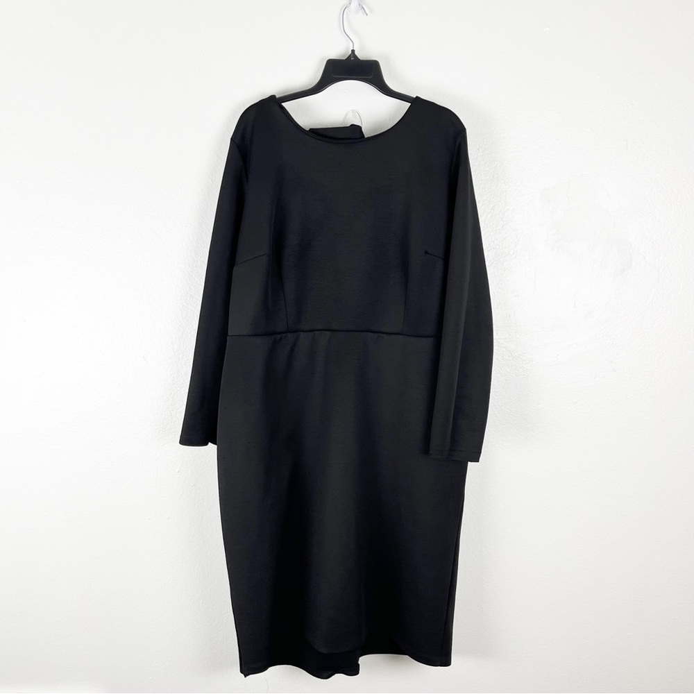 ELOQUII Classic Black Belted Long Sleeves Dress 22 Neutral Minimalist Modest